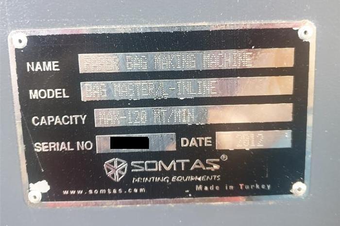 Used 2012 SOMTAS BAG MASTER L/INLINE flat & satchel paper bag machine with 3 col. flexo