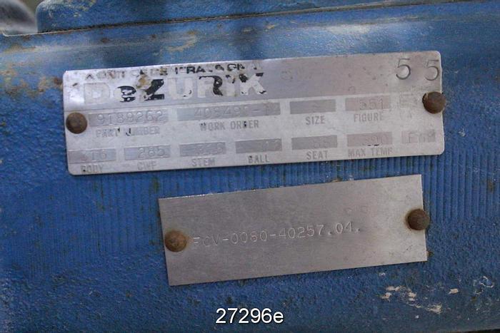 Used Dezurik Vball Valve, 8", 316 Body, 316 Stem, 316 Ball, Stainless Steel Seat. Cwp 285 Psi, Max Temperature 390°F, Positioner P1200, 0-60 Psi Spring Range Air To Open Actuator. Class 150. Split Body #27296