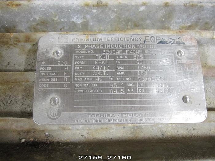 Used Toshiba B2004FLF4OMH Motor, 200 Hp, 575V, 1780 Rpm, S.F. 1.15, Frame 447Tz #27160