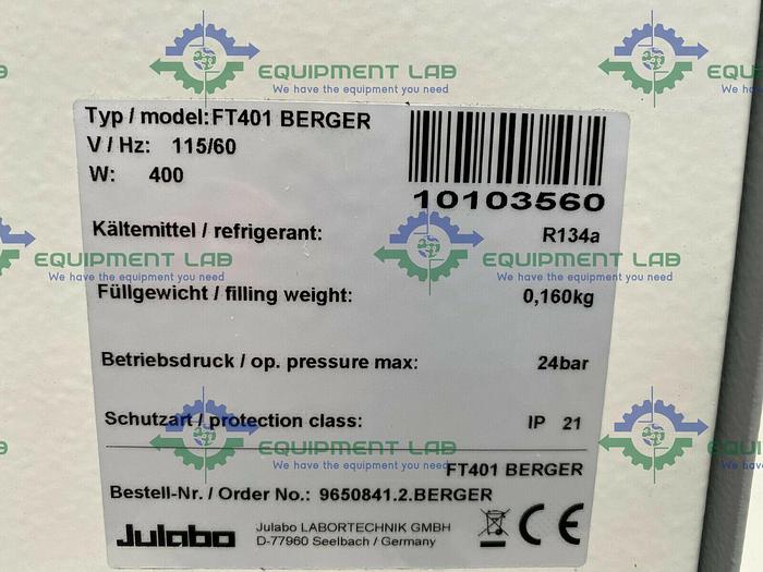 Used Julabo FT401 Berger Immersion Cooler w/ 48" Probe -40°C to +30°C 120V
