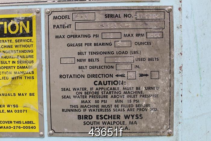 Used Bird 400 Pressure Screen, Stainless Steel Housing #43651