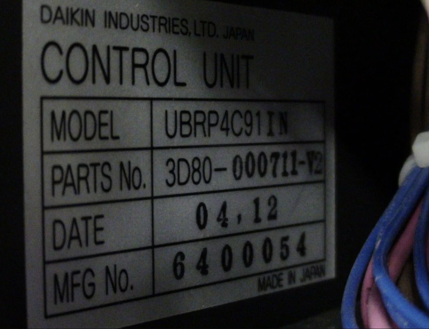 TEL DAIKIN CHILLER OPERATOR INTERFACE UBRP4C91IN 3D80-000711Y4