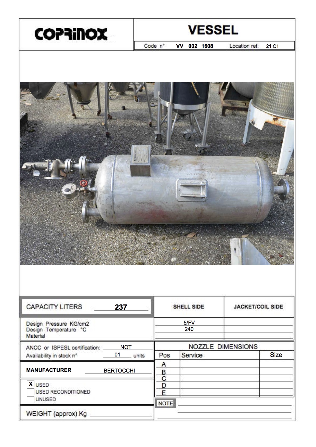 Used Serbatoio verticale da 237 litri