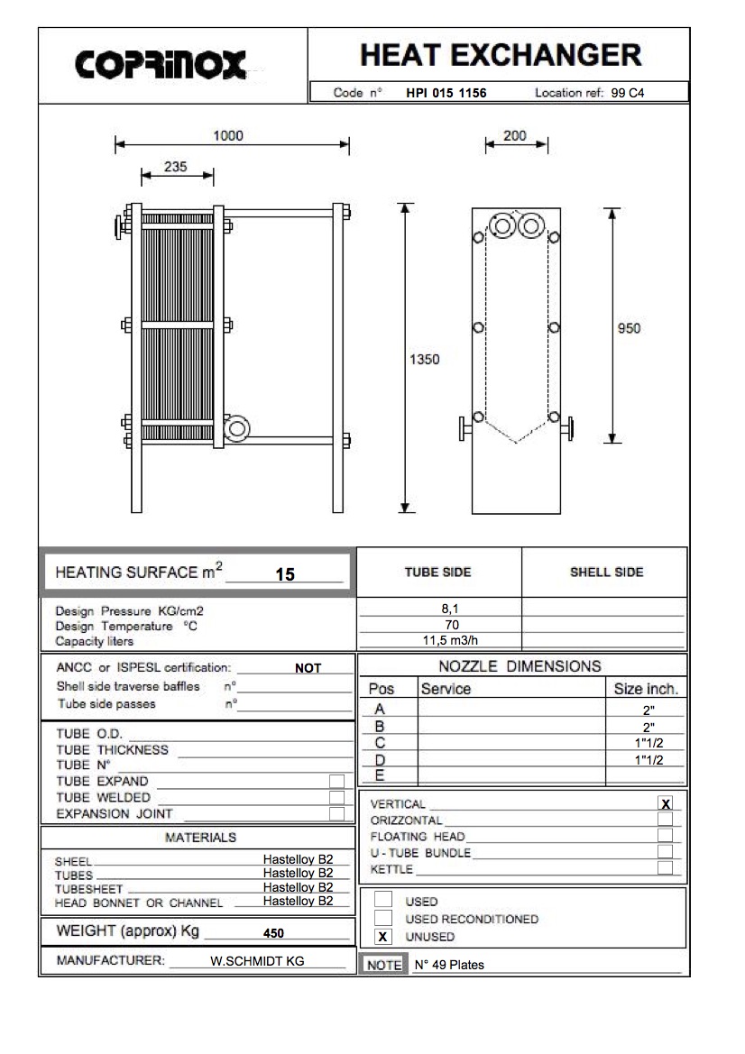 Usato Scambiatore di calore W.SCHMIDT KG da 15 metri quadrati