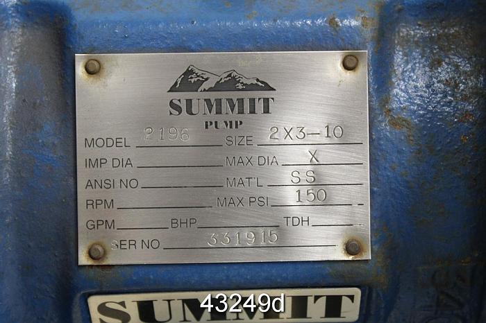 Used Summit 2196 Power End, 10" Stainless Steel Stuffing Box #43249