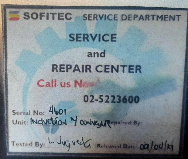 Used Sealer, Induction, Sofitec, Mdl GLF-1800, Conveyor #S744481