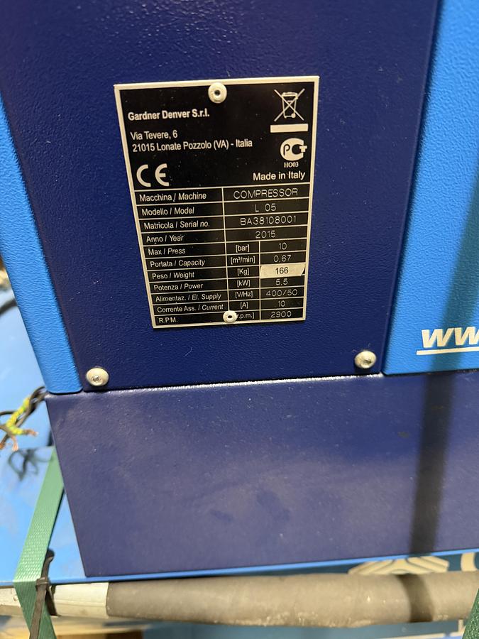 Used CompAir L05 Rotary Screw Air Compressor – 5.5kW – 10 Bar – 2015