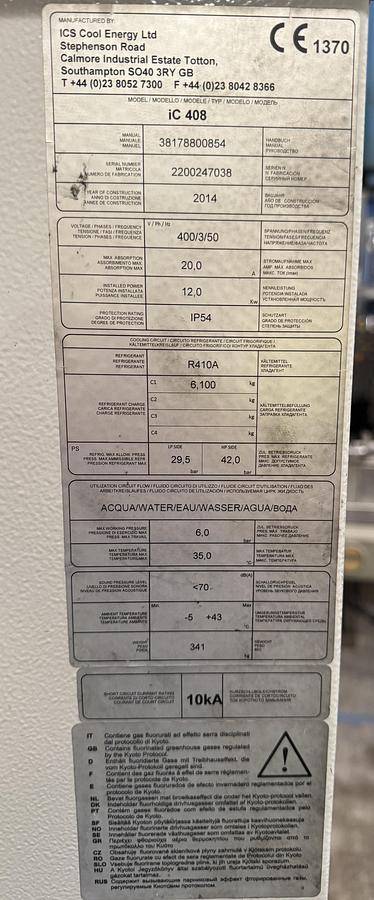 Used ICS iC408 Package Water Chiller 