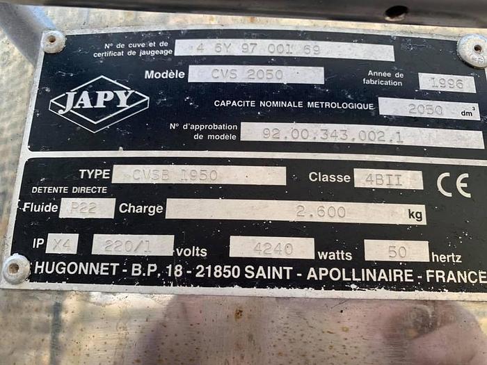 Used Japy 2600 liter Milk tank refrigerated cooling tank with Agitator