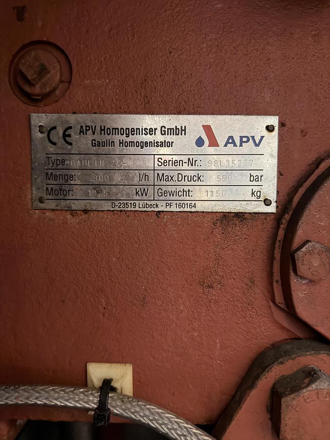 Used APV Gaulin 24-8B High Pressure Homogeniser – 900 L/H – 550 Bar