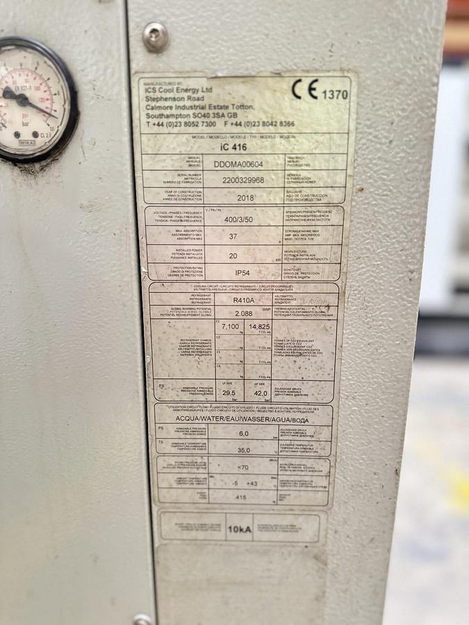 Used ICS IC416  i Chiller   53.6 Kw INDUSTRIAL WATER CHILLER  PROCESS COOLING CHILLER
