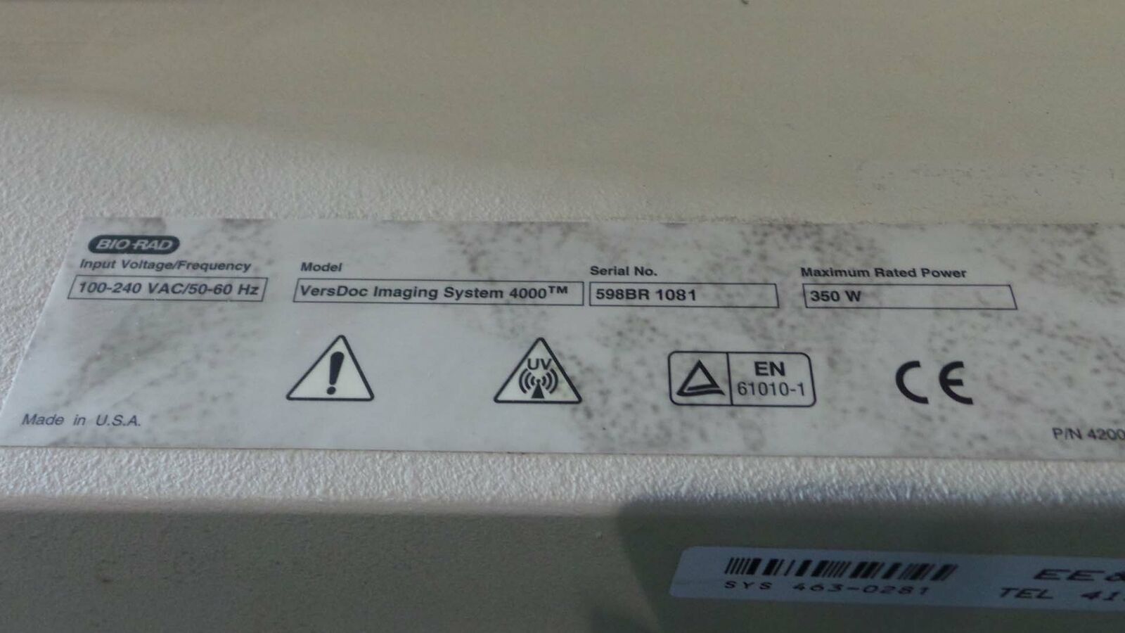 Used Bio-Rad VERSDOC Imaging System 4000 / VersDoc / 100~240 VAC / 50~60Hz / 350W / BiO-RAD /