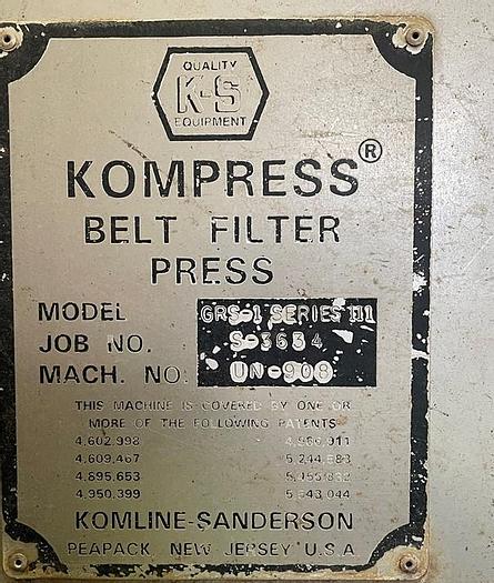 Used KOMLINE-SANDERSON KOMPRESS BELT PRESS MODEL GRS-1 SERIES 111
