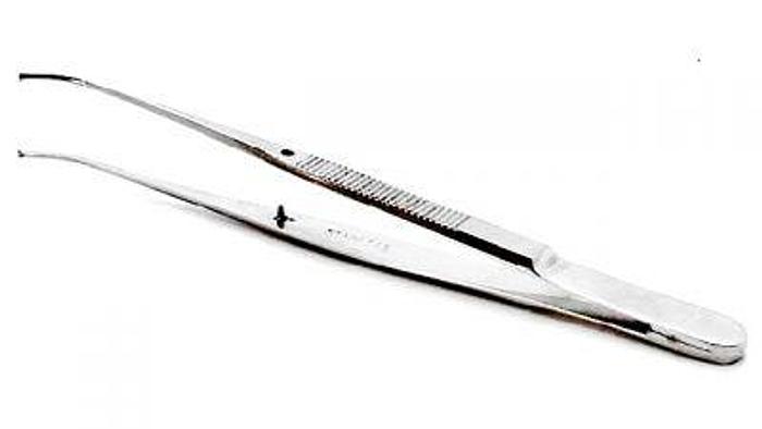Used Ophthalmic Forceps Iris Curved 1 in 2 Teeth 100mm