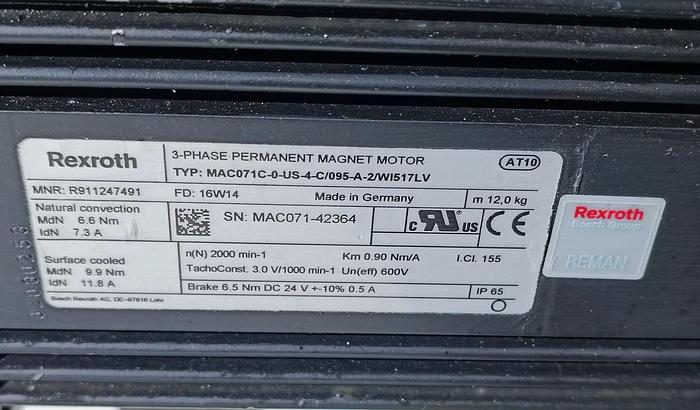 Gebraucht Synchronmotor, MAC071C-0-US-4-C/095-A-2/WI517LV, Rexroth überholt-neuwertig