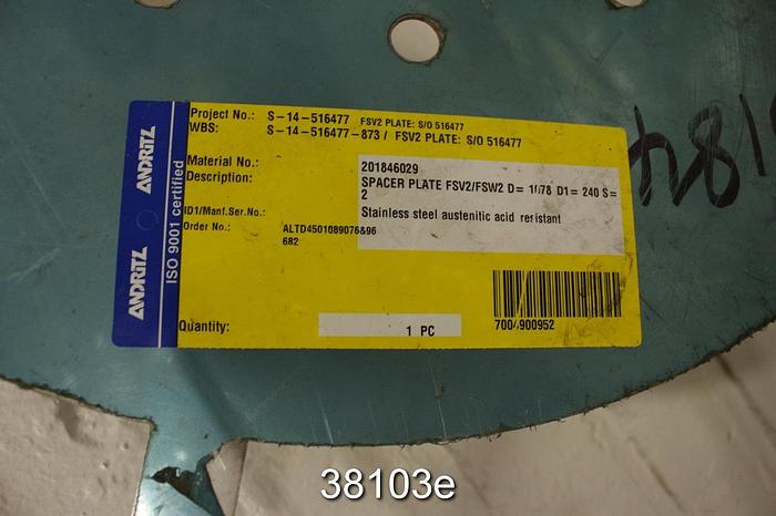 Unused Voith FSV2 Fiberizer Extraction Plate #38103