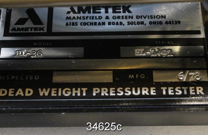Used Ametek Hydra-Lite Hydraulic Deadweight Pressure Tester #34625