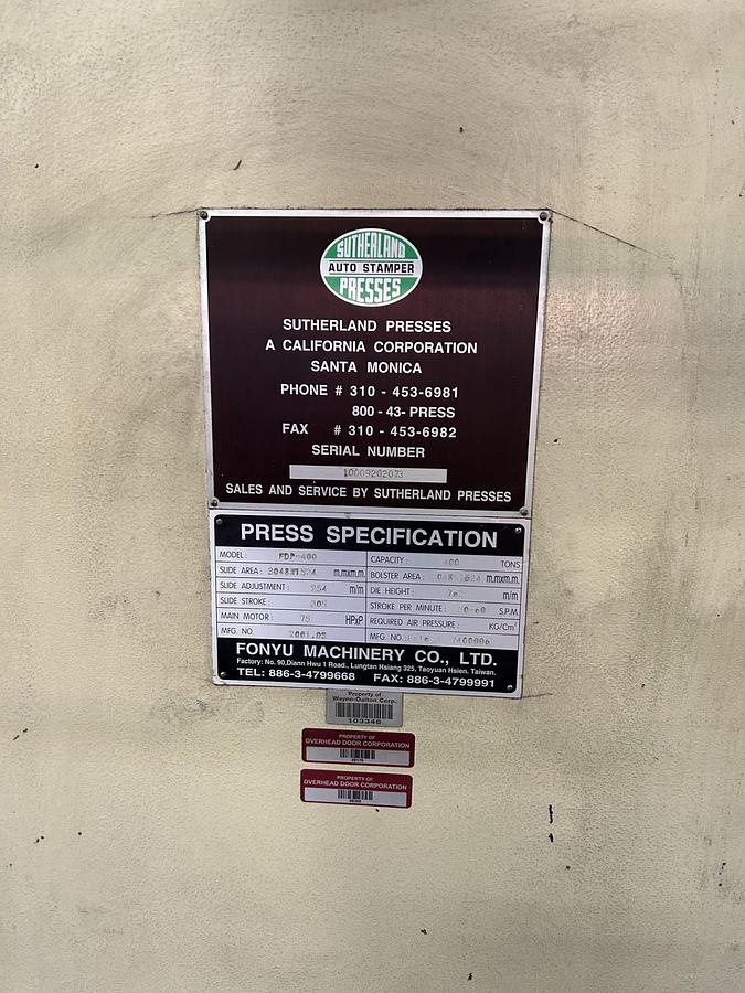 Used 440 ton Sutherland 120"x60 SSDC Stamping Press