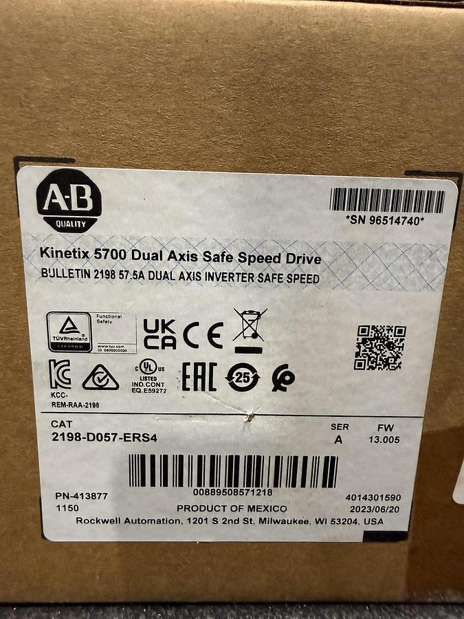 Used Allen Bradley 2198-D057-ERS4 SER. C Kinetix 5700 Dual Axis Safe Speed Drive New in Box