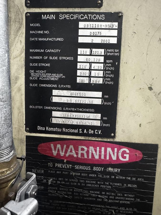 Used 121 Ton Komatsu Gap Frame Press