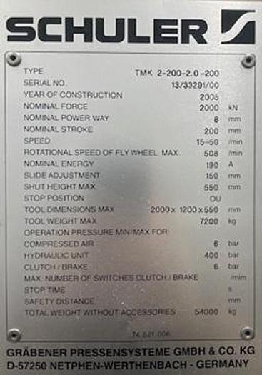 Used 220 ton SCHULER TMK Used Stamping Press