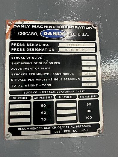 Used 75 Ton Danly OBI Mechanical Press