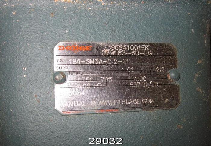 Used Dodge 184-SM3A-2.2-CI Gear Box, Ratio 2.2, 1750 Rpm Input, 785 Rpm Output #29032