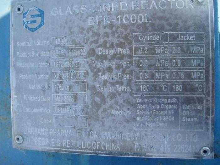 Used Reactor, 265 Gallon, Glass Lined, 30 PSI, Jkt, Agit, #S736725