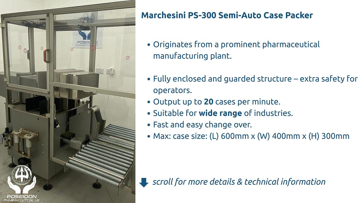 Used Marchesini PS300 semi-auto case packer – fully enclosed version