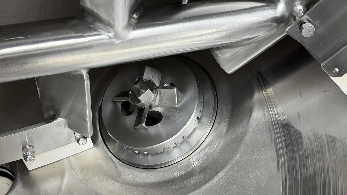 Used Giusti 500 Litre Jacketed Hemispherical Stainless Steel Anchor Paddle Mixer with Bottom Mounted High Shear Mixer