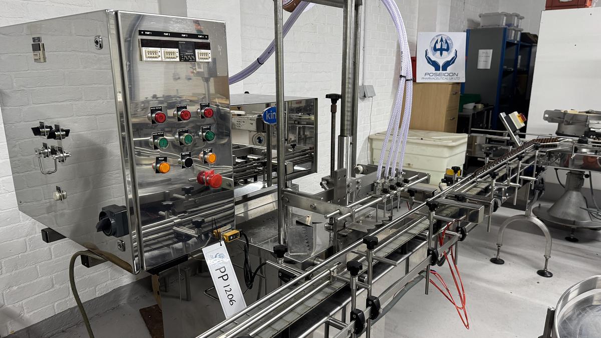 Used King KT320/4 Technofill Pharma Grade Filling Line, incl. Harland Sirius labeller