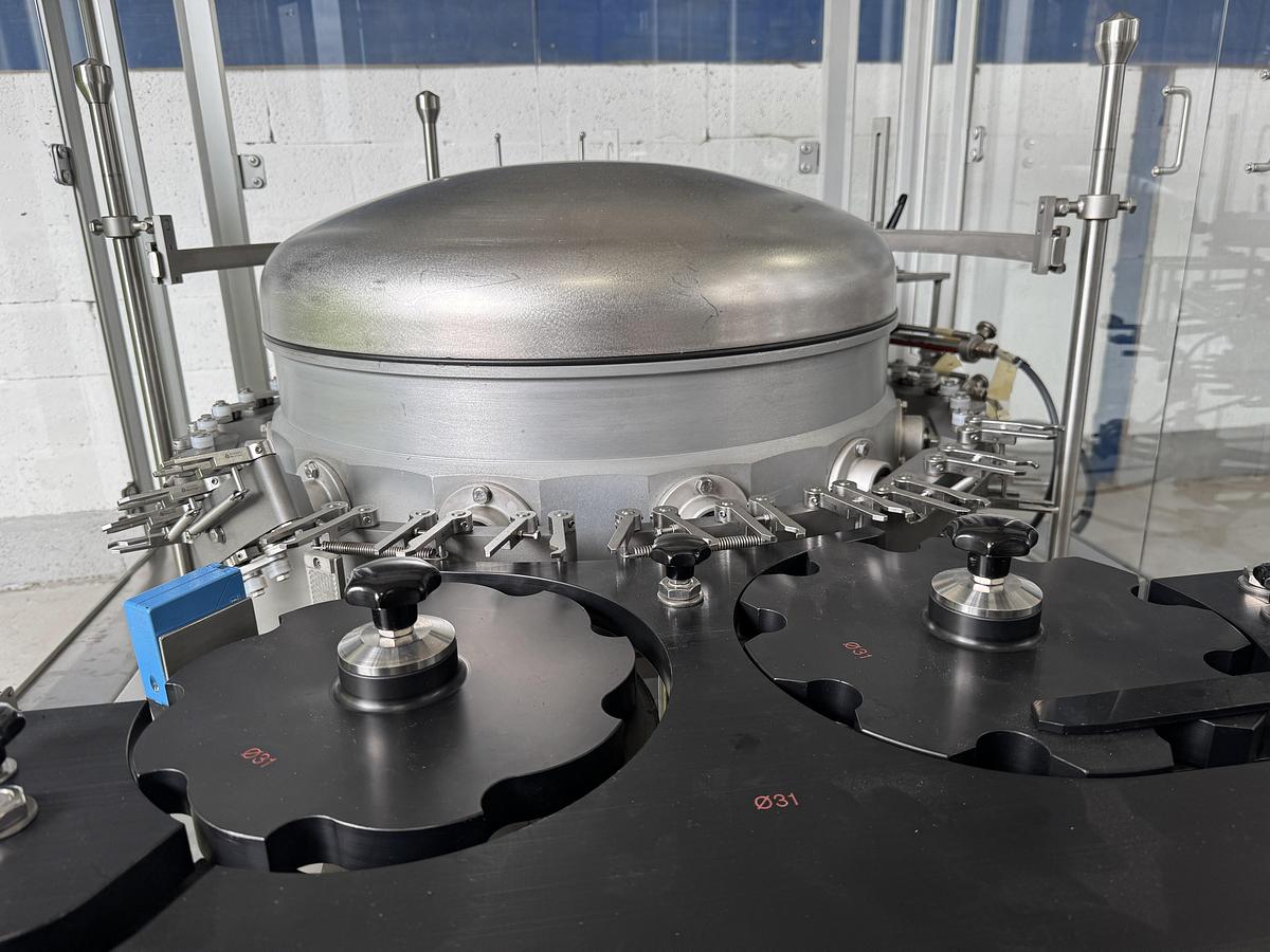 Used Groninger KFVG 201 Filling and Capping Line (spray, pump, over cap, screw and push on)