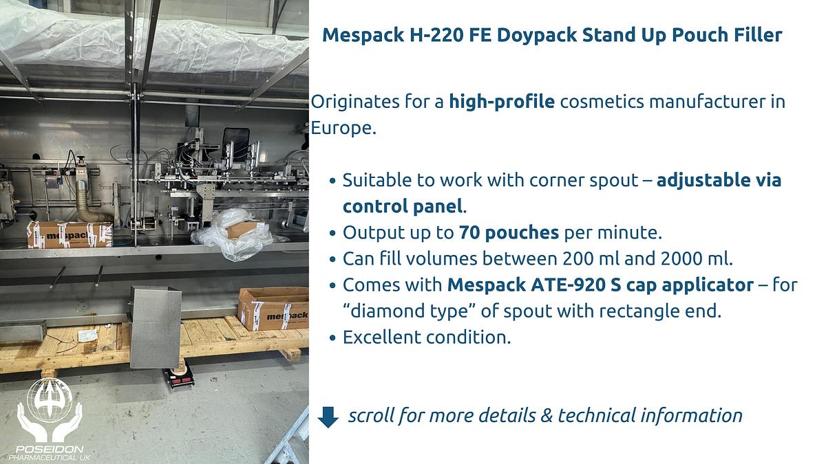Used Mespack H-220 FE Doypack Stand Up Pouch Filler For Liquids