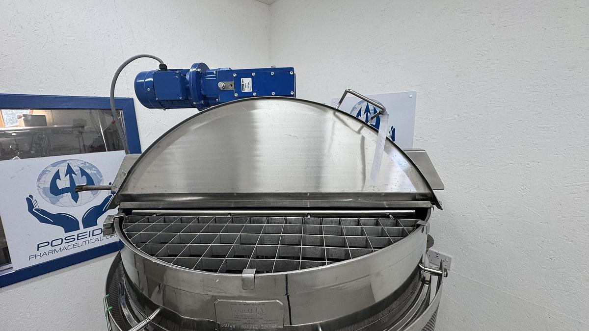 Used Giusti 500 Litre Jacketed Hemispherical Stainless Steel Anchor Paddle Mixer with Bottom Mounted High Shear Mixer