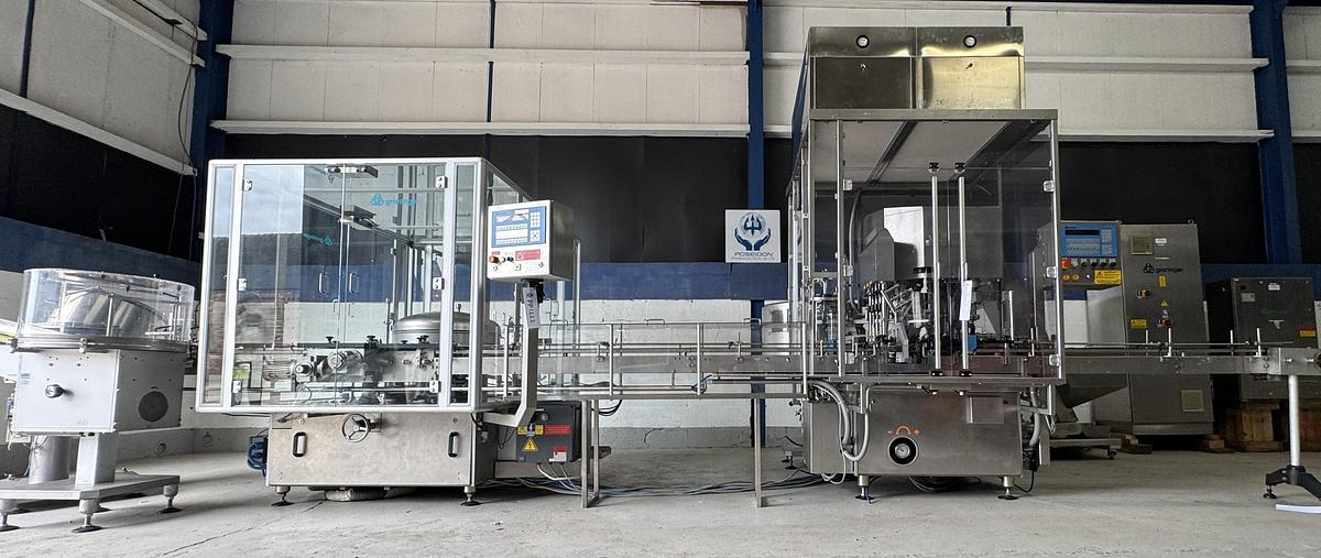 Used Groninger KFVG 201 Filling and Capping Line (spray, pump, over cap, screw and push on)