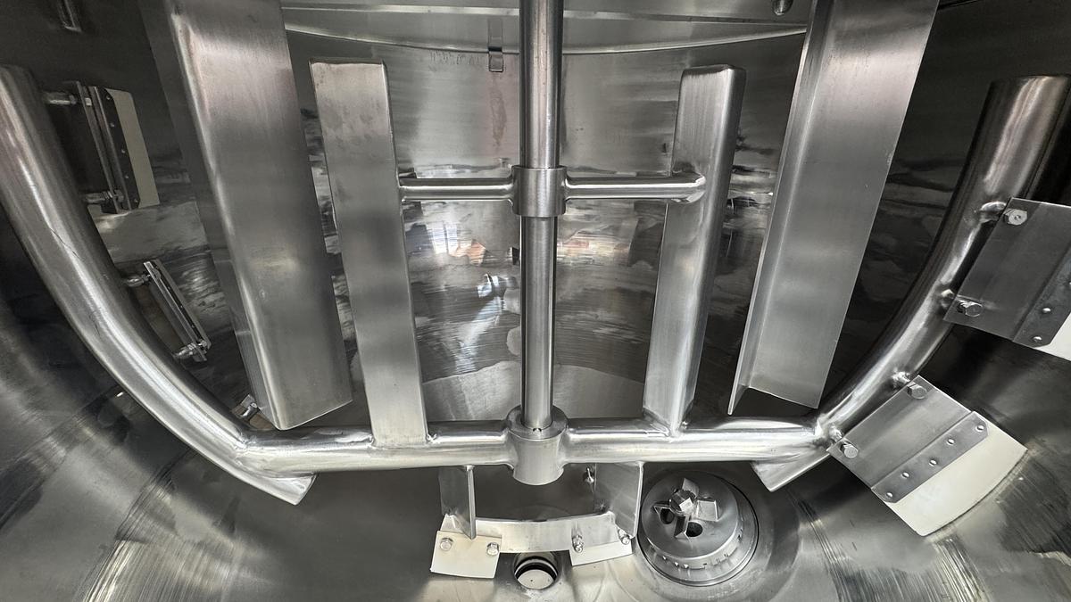 Used Giusti 500 Litre Jacketed Hemispherical Stainless Steel Anchor Paddle Mixer with Bottom Mounted High Shear Mixer