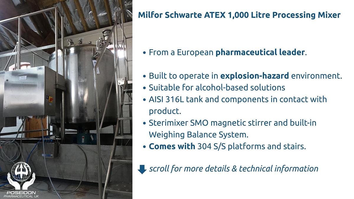 Used Milfor Schwarte ATEX 1,000 Litre Processing Mixer with Platforms and Weight Cell System