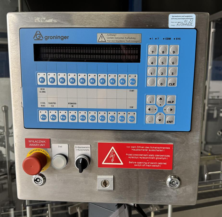 Used Groninger KFVG 201 Filling and Capping Line (spray, pump, over cap, screw and push on)