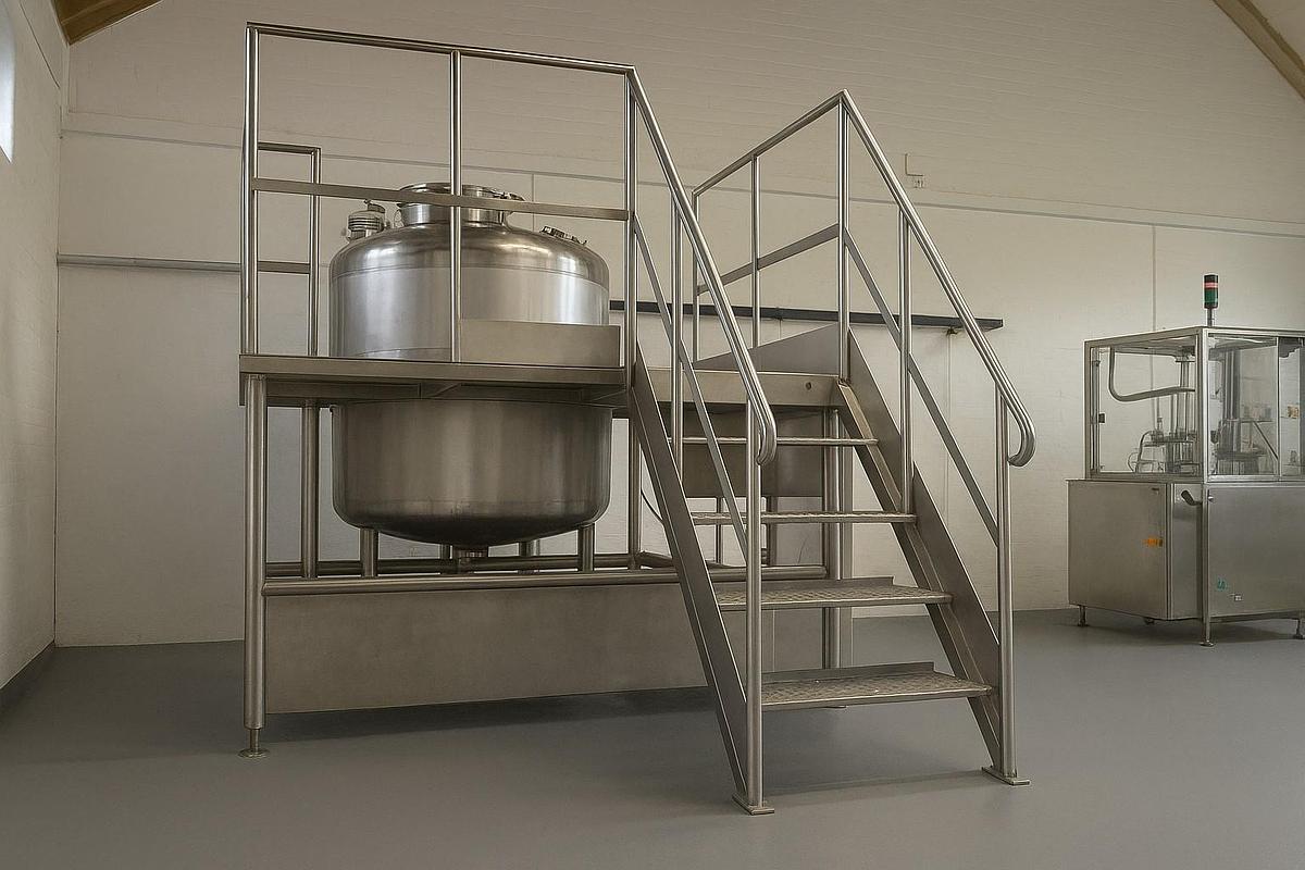 Used Milpor Schwarte 1,000L ATEX Processing Magnetic Mixer 304/316 Stainless Steel with platforms and stairs - suitable for alcohol-based products