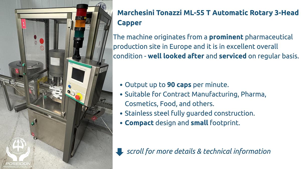 Used Marchesini Tonazzi ML-55 T Automatic Rotary 3-Head Capper