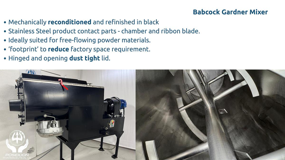 Refurbished Babcock Gardner Reconditioned 400 Litre mixer Ribbon Blender with Stainless Steel chamber and ribbon blade