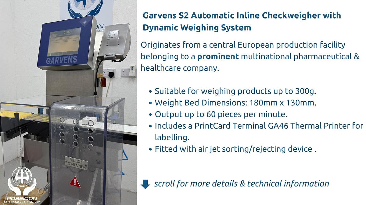 Used Garvens S2 Automatic Inline Checkweigher with Dynamic Weighing System