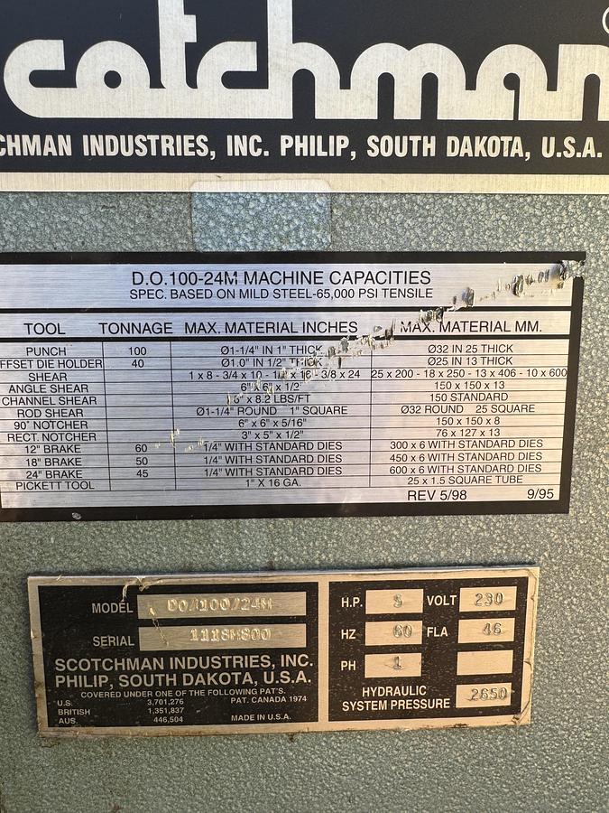Used SCOTCHMAN IRONWORKER - DO100-24M - LIKE NEW - WITH TOOLING & ACCESSORIES