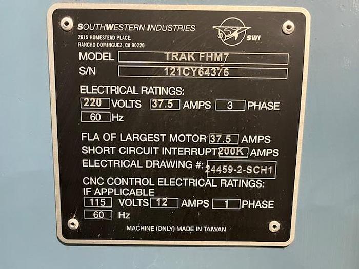 Used TRAK FHM 7 CNC Bed Mill with long 23" x 60" travels