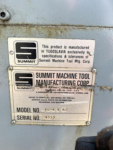 Used SUMMIT 19" X 80" LATHE - BIG 4" HOLE THRU SPINDLE