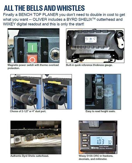 OLIVER - 12-1/2" Thickness Planer - 10044 - With Byrd Shelix Helical Head Cutterhead