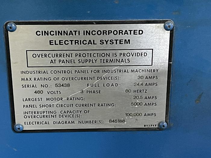 Used 2006 CINCINATTI 135 TON 10' PRESS BRAKE WITH PROGRAMABLE BACK GAUGE (MODEL: 135 PF x 8FT)