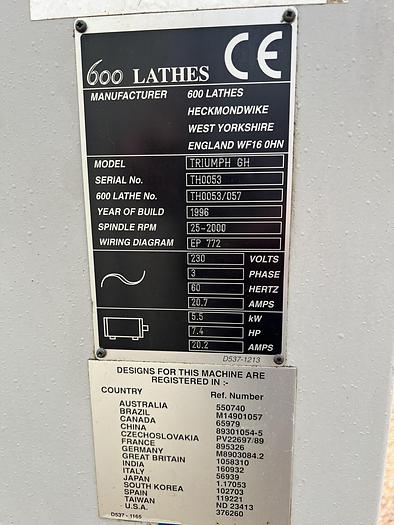 Used CLAUSING COLCHESTER 600 LATHE - 15" SWING - TRIUMPH 6H