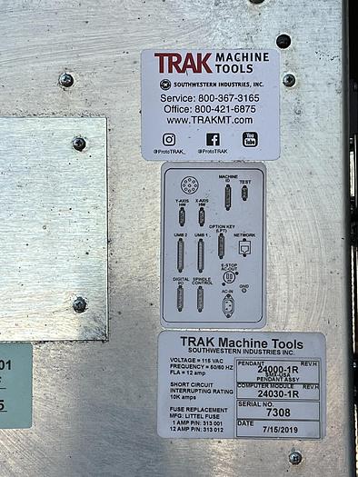 Used TRAK FHM7 CNC Bed Mill with long 23" x 60" travels, 7.5HP