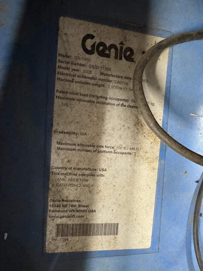Used 2002 GENIE GS-1930